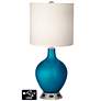 White Drum Table Lamp - 2 Outlets and USB in Turquoise Metallic
