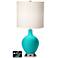 White Drum Table Lamp - 2 Outlets and USB in Turquoise