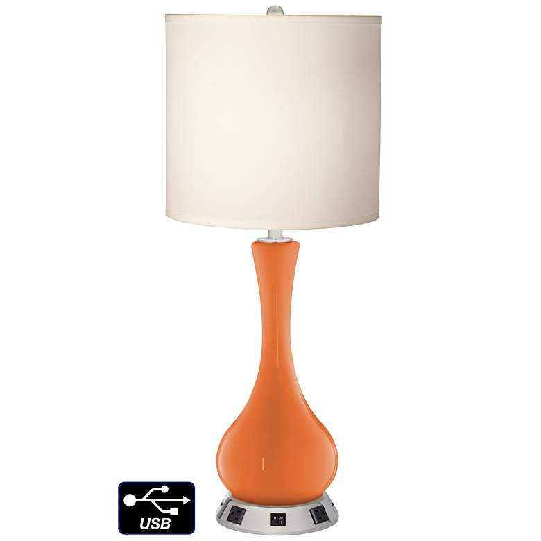 Image 1 White Drum Vase Lamp - 2 Outlets and 2 USBs in Celosia Orange