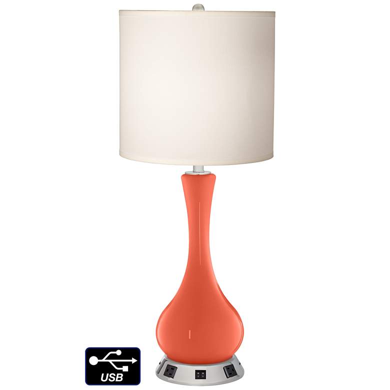 Image 1 White Drum Vase Lamp - 2 Outlets and 2 USBs in Daring Orange