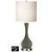 White Drum Vase Lamp - 2 Outlets and 2 USBs in Deep Lichen Green