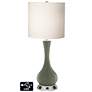 White Drum Vase Lamp - 2 Outlets and 2 USBs in Deep Lichen Green