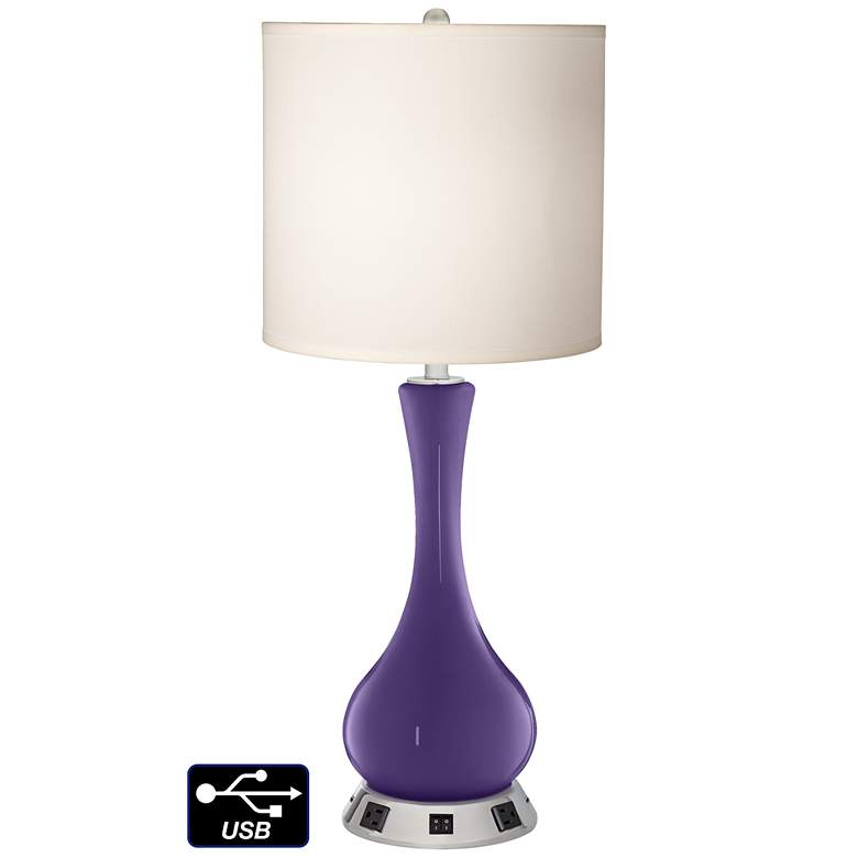 Image 1 White Drum Vase Lamp - 2 Outlets and 2 USBs in Izmir Purple