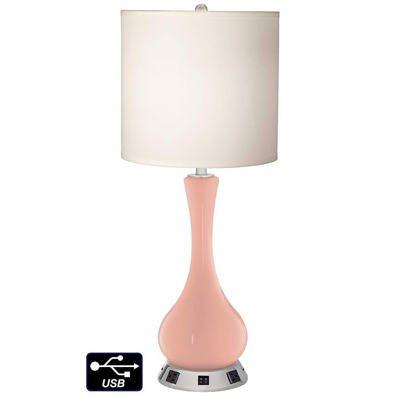 Image 1 White Drum Vase Lamp - 2 Outlets and 2 USBs in Mellow Coral