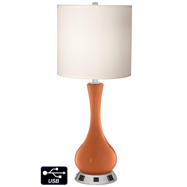 Image 1 White Drum Vase Lamp - 2 Outlets and 2 USBs in Robust Orange