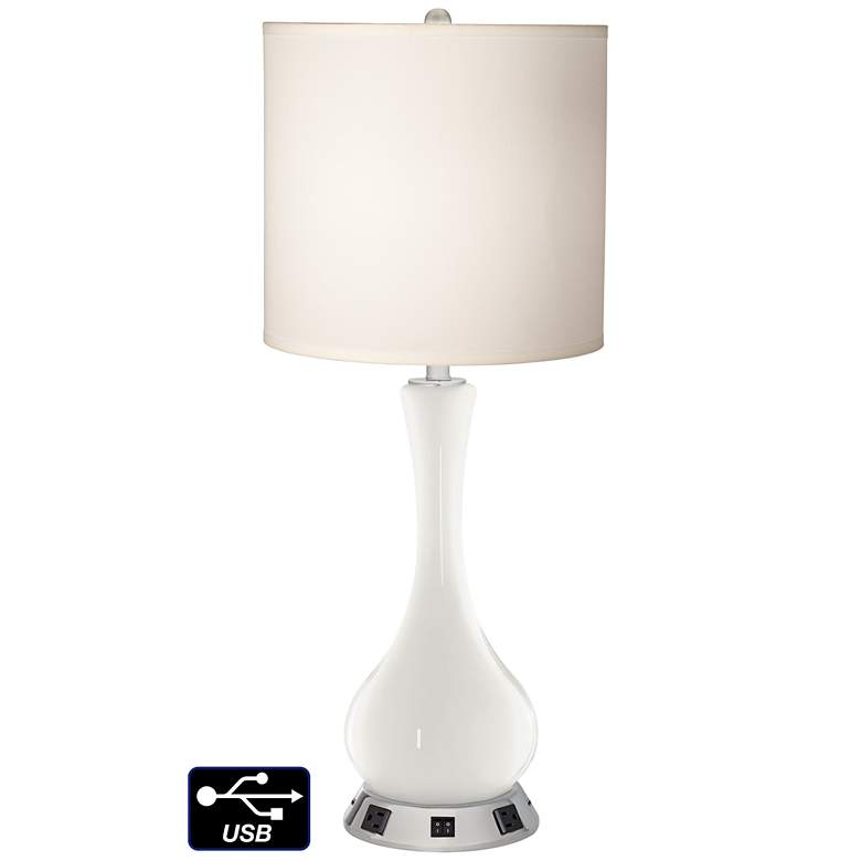 Image 1 White Drum Vase Lamp - 2 Outlets and 2 USBs in Winter White