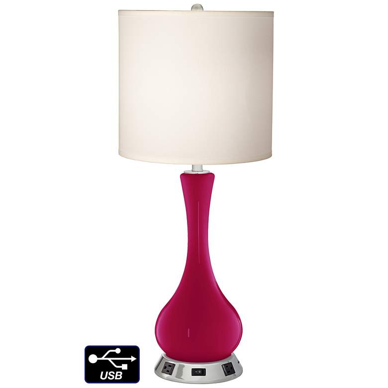 Image 1 White Drum Vase Lamp - 2 Outlets and USB in French Burgundy