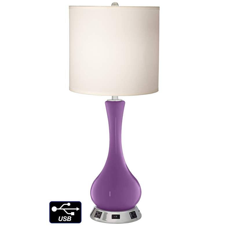 Image 1 White Drum Vase Lamp - 2 Outlets and USB in Passionate Purple