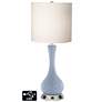 White Drum Vase Table Lamp - 2 Outlets and 2 USBs in Blue Sky
