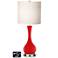 White Drum Vase Table Lamp - 2 Outlets and 2 USBs in Bright Red