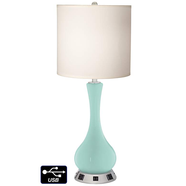 Image 1 White Drum Vase Table Lamp - 2 Outlets and 2 USBs in Cay