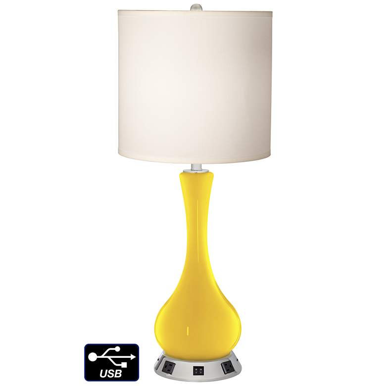 Image 1 White Drum Vase Table Lamp - 2 Outlets and 2 USBs in Citrus