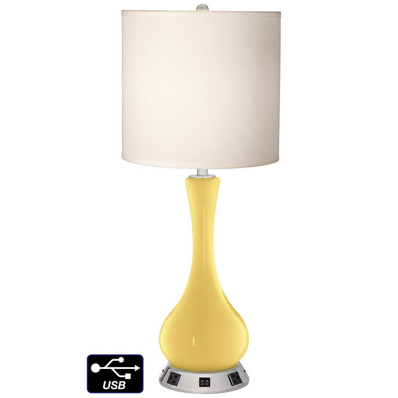 Image 1 White Drum Vase Table Lamp - 2 Outlets and 2 USBs in Daffodil