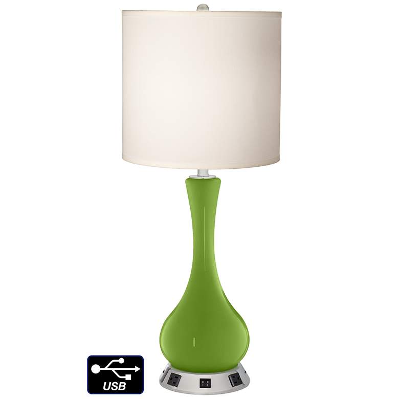 Image 1 White Drum Vase Table Lamp - 2 Outlets and 2 USBs in Gecko
