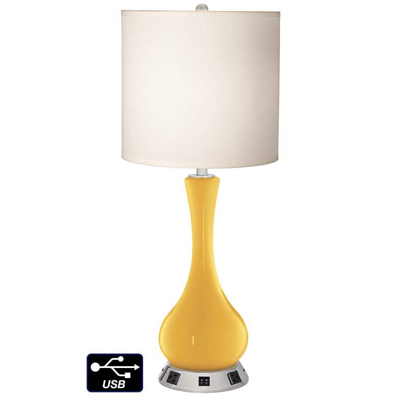 Image 1 White Drum Vase Table Lamp - 2 Outlets and 2 USBs in Goldenrod