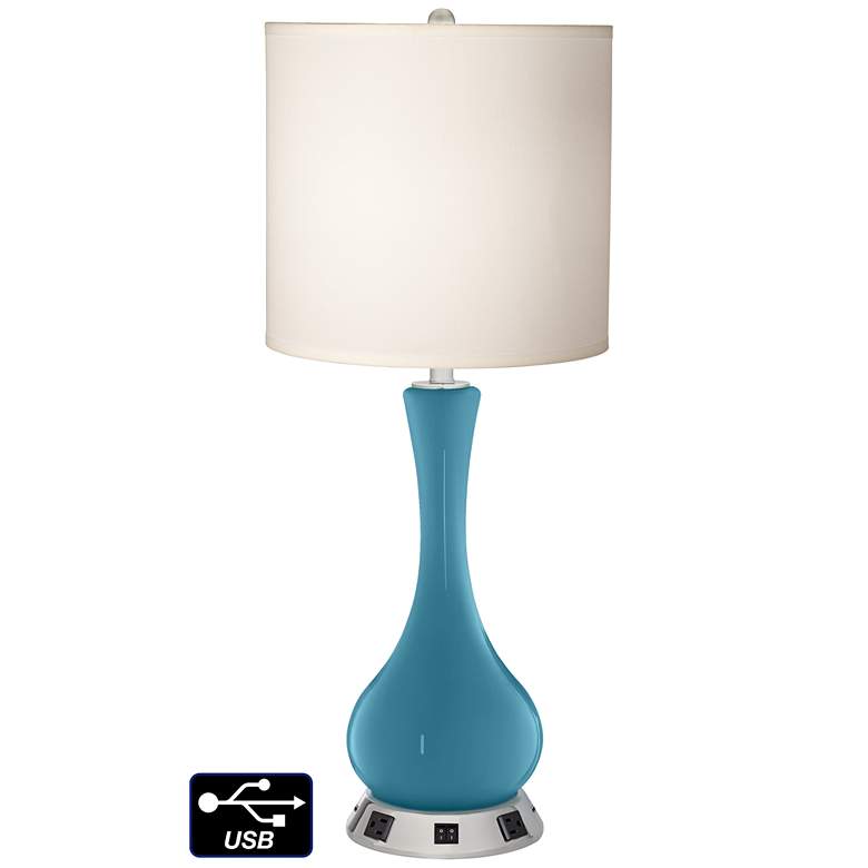 Image 1 White Drum Vase Table Lamp - 2 Outlets and 2 USBs in Great Falls