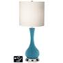 White Drum Vase Table Lamp - 2 Outlets and 2 USBs in Great Falls