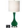 White Drum Vase Table Lamp - 2 Outlets and 2 USBs in Greens