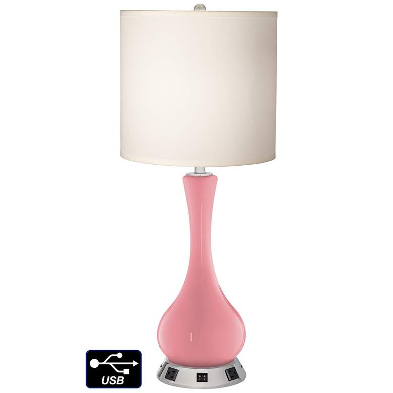 Image 1 White Drum Vase Table Lamp - 2 Outlets and 2 USBs in Haute Pink