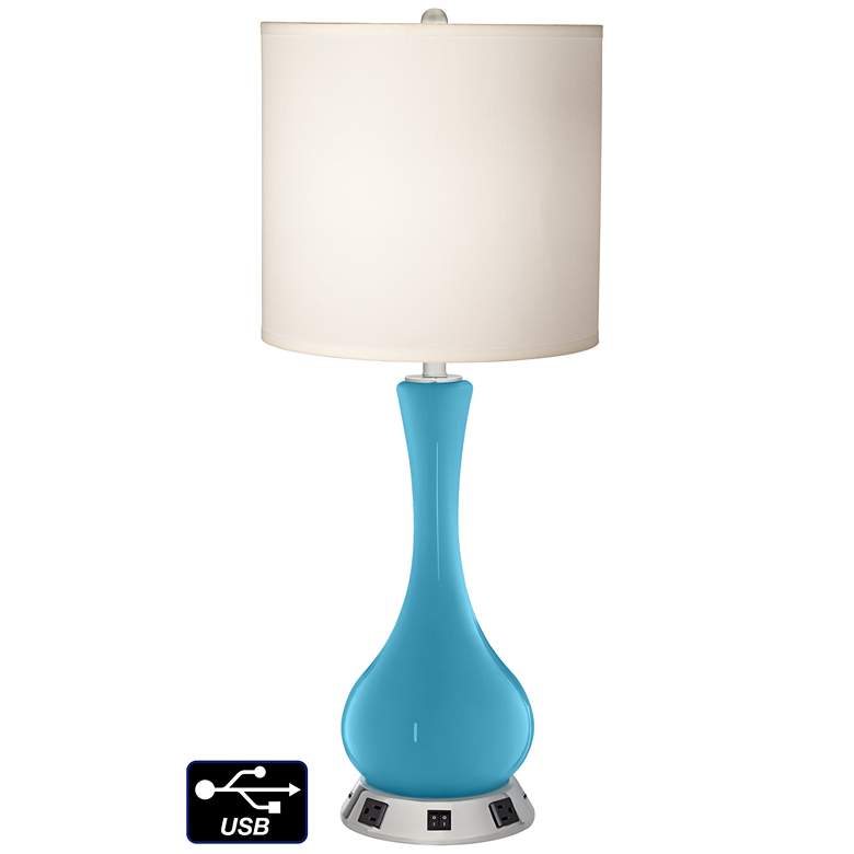 Image 1 White Drum Vase Table Lamp - 2 Outlets and 2 USBs in Jamaica Bay