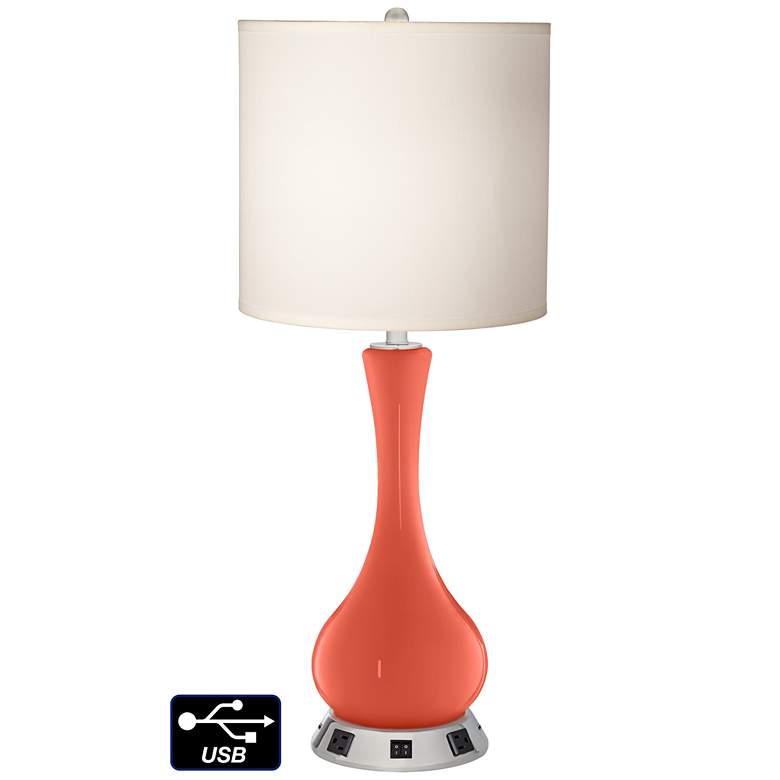 Image 1 White Drum Vase Table Lamp - 2 Outlets and 2 USBs in Koi