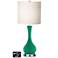White Drum Vase Table Lamp - 2 Outlets and 2 USBs in Leaf