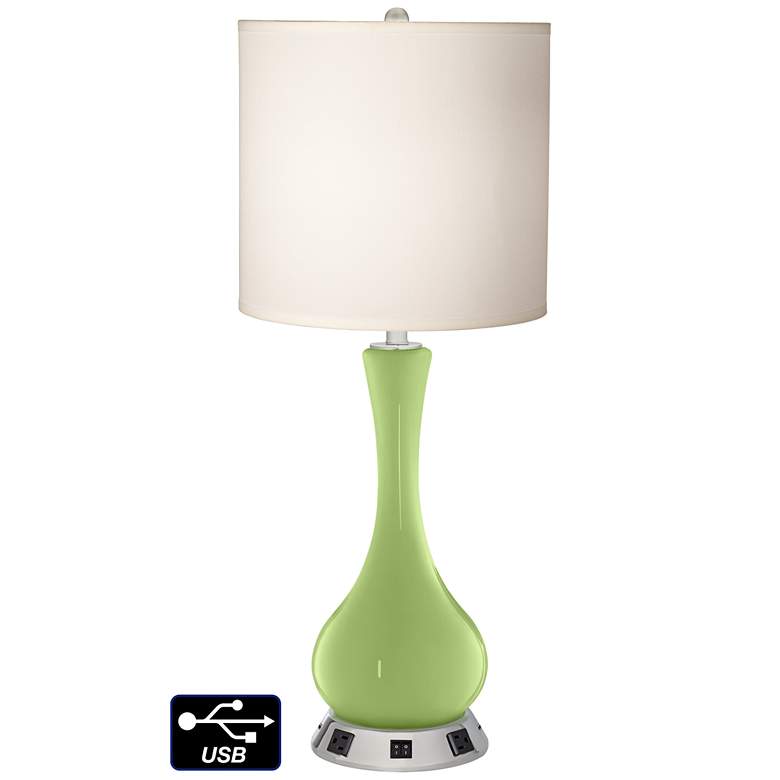 Image 1 White Drum Vase Table Lamp - 2 Outlets and 2 USBs in Lime Rickey