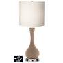 White Drum Vase Table Lamp - 2 Outlets and 2 USBs in Mocha