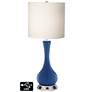 White Drum Vase Table Lamp - 2 Outlets and 2 USBs in Monaco Blue