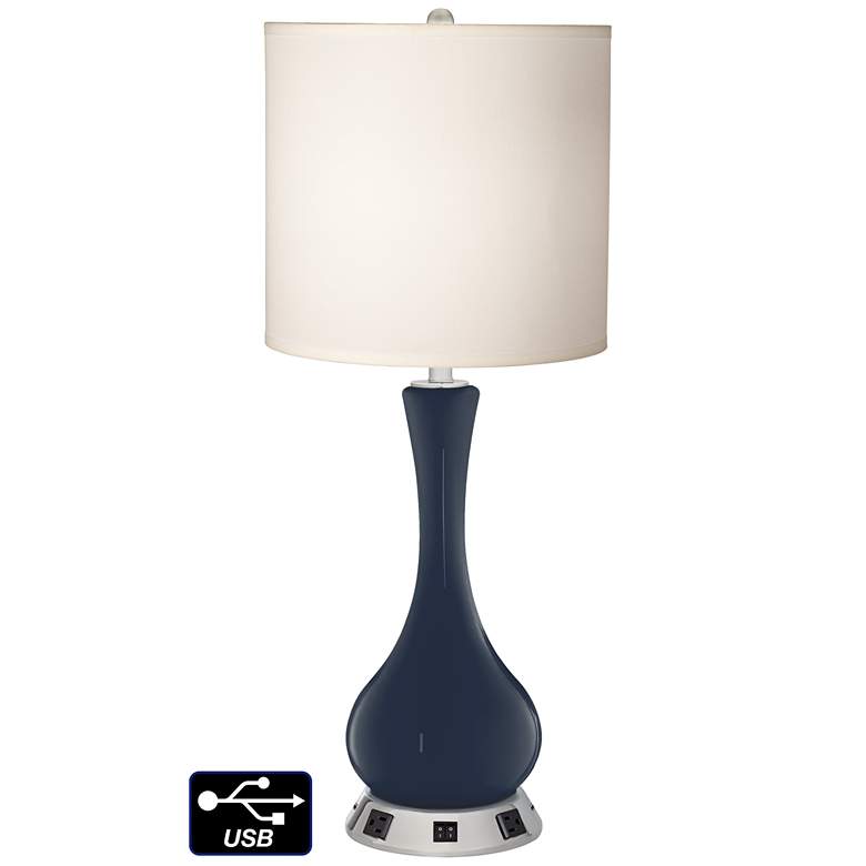 Image 1 White Drum Vase Table Lamp - 2 Outlets and 2 USBs in Naval
