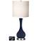 White Drum Vase Table Lamp - 2 Outlets and 2 USBs in Naval