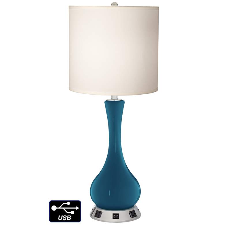 Image 1 White Drum Vase Table Lamp - 2 Outlets and 2 USBs in Oceanside