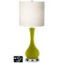 White Drum Vase Table Lamp - 2 Outlets and 2 USBs in Olive Green