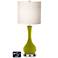 White Drum Vase Table Lamp - 2 Outlets and 2 USBs in Olive Green