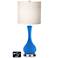 White Drum Vase Table Lamp - 2 Outlets and 2 USBs in Royal Blue