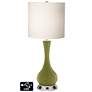 White Drum Vase Table Lamp - 2 Outlets and 2 USBs in Rural Green