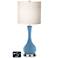 White Drum Vase Table Lamp - 2 Outlets and 2 USBs in Secure Blue