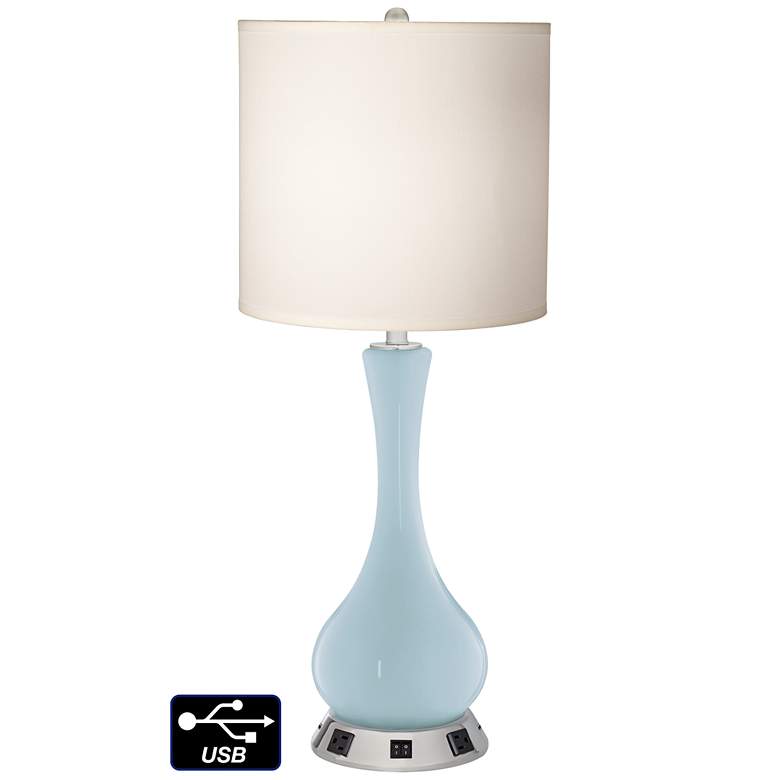 Image 1 White Drum Vase Table Lamp - 2 Outlets and 2 USBs in Vast Sky
