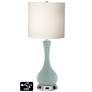 White Drum Vase Table Lamp - 2 Outlets and USB in Aqua-Sphere