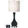 White Drum Vase Table Lamp - 2 Outlets and USB in Black of Night