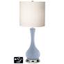 White Drum Vase Table Lamp - 2 Outlets and USB in Blue Sky