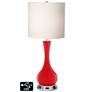 White Drum Vase Table Lamp - 2 Outlets and USB in Bright Red