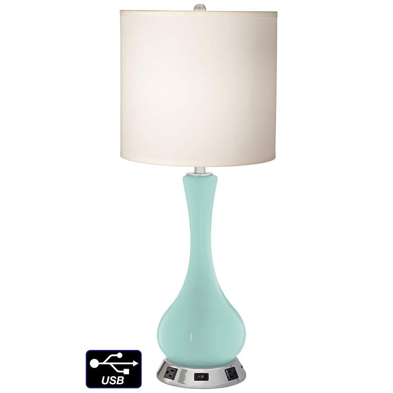 Image 1 White Drum Vase Table Lamp - 2 Outlets and USB in Cay
