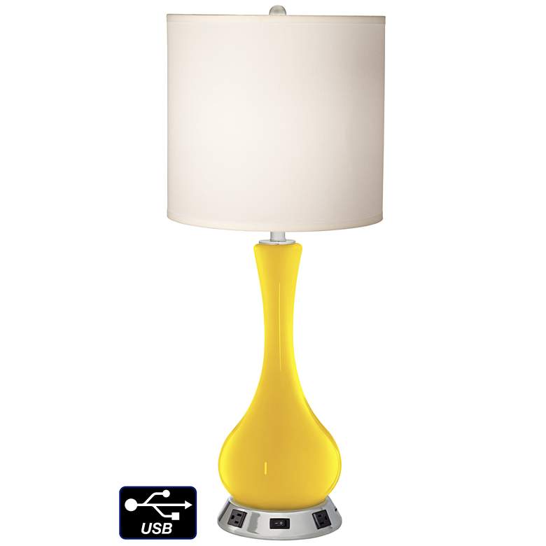 Image 1 White Drum Vase Table Lamp - 2 Outlets and USB in Citrus