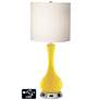 White Drum Vase Table Lamp - 2 Outlets and USB in Citrus