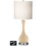 White Drum Vase Table Lamp - 2 Outlets and USB in Colonial Tan
