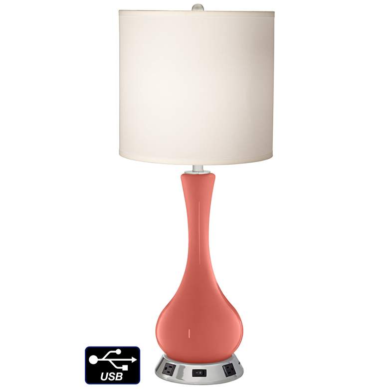 Image 1 White Drum Vase Table Lamp - 2 Outlets and USB in Coral Reef