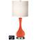 White Drum Vase Table Lamp - 2 Outlets and USB in Daring Orange