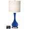 White Drum Vase Table Lamp - 2 Outlets and USB in Dazzling Blue
