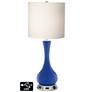 White Drum Vase Table Lamp - 2 Outlets and USB in Dazzling Blue